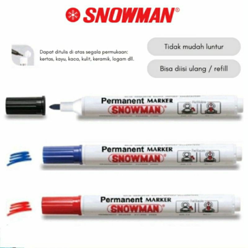 

Spidol Permanent SNOWMAN AG-12 / Spidol Permanen Warna Hitam dan Biru / Dijual Per Pcs