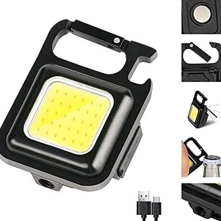 Lampu Mini COB Keychain Light Bahan Besi Lampu Emergency Mini Cas USB