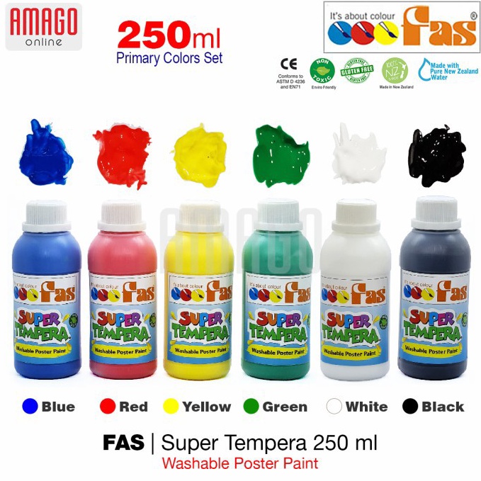 

FAS Super Tempera Washable Poster Paint Cat Lukis Cepat Kering Sekolah Paket 6 warna Dasar x 25 ml ART K8M5