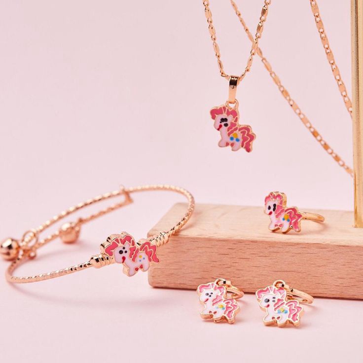 Update Termurah  Perhiasan Anak Unicorn Cincin Anting Perhiasan Anak Anak 1 Set Kalung Gelang Set Pe