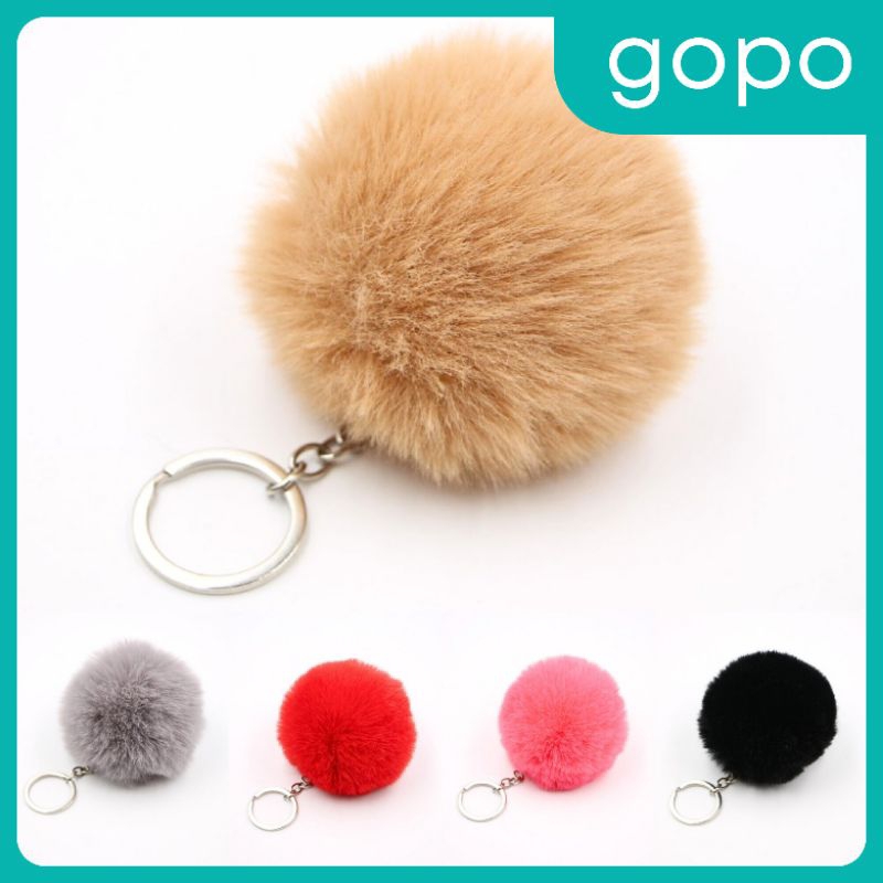 GOPO - Gantungan Tas Kunci Pompom Bulu Bulat Murah Harga Grosir