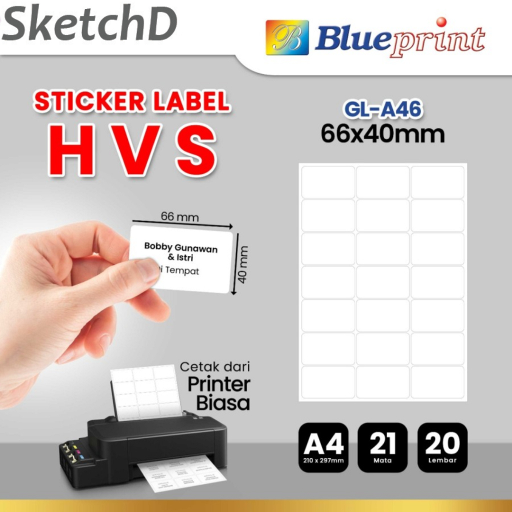 

Kertas Stiker label HVS A4 66 x 40 mm Blueprint Sticker Barcode