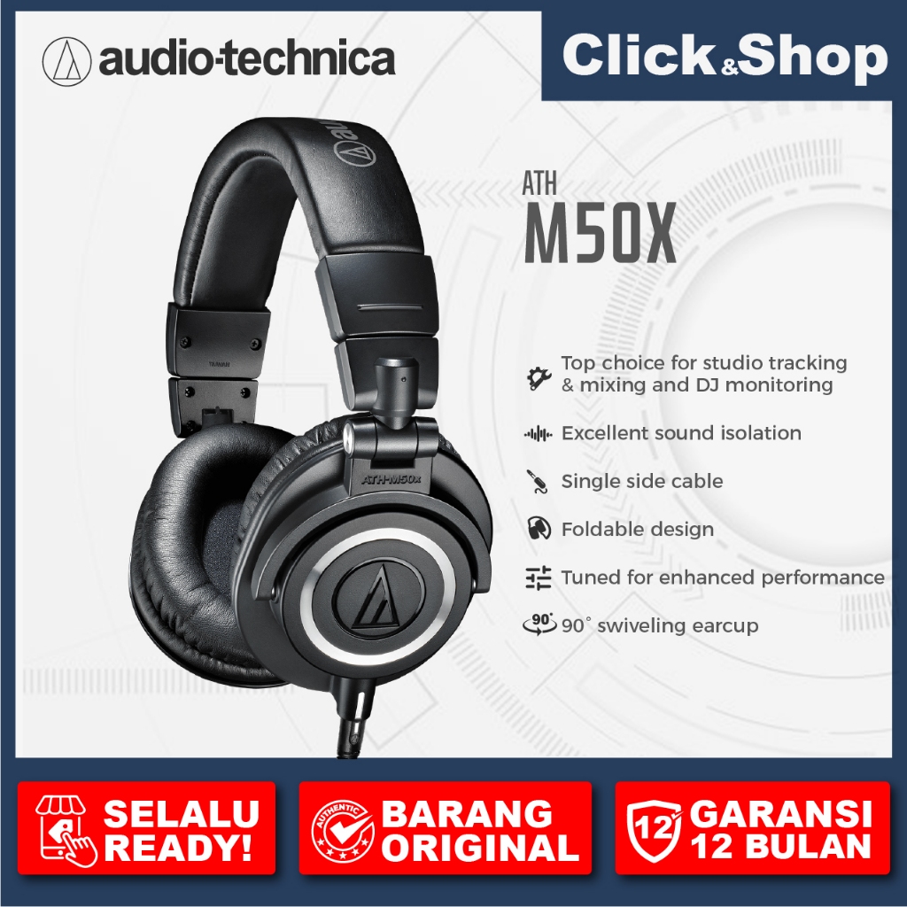 Headphones Music Audio Technica ATH-M50X ATH M50X ATH M50 ATHM50X Black Bass Headphone Headset