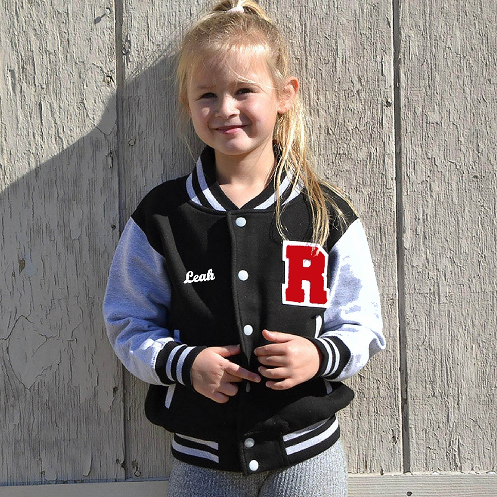 Jaket Anak Varsity Jaket Baseball Kancing Cewek Cowok CUSTOM INISIAL/ANGKA Baju Hangat Lengan Panjan