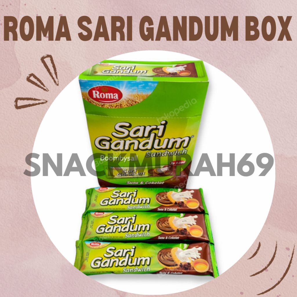 

Biskuit Roma Sari Gandum Sandwich Cokelat 36 gram x 12 pcs | Biskuit Krim