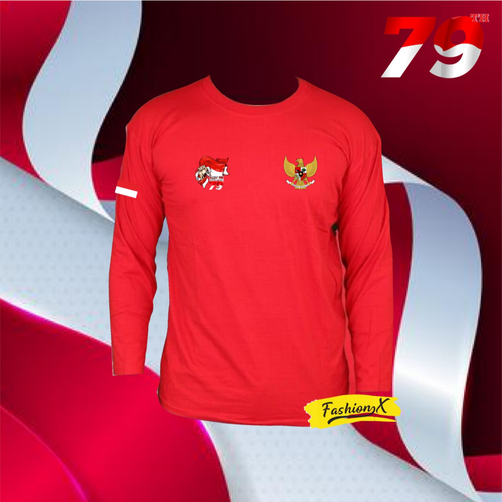 Kaos Lengan Panjang logo 79 Bendera baju dirgahayu Indonesia Merdekan keren