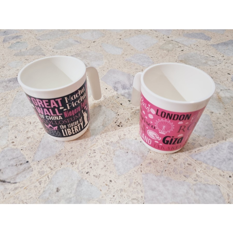 [BIG SALE] GELAS MUG CANGKIR AIR MINUM PINK & HITAM - TUPPERWARE CARAVELA MUG