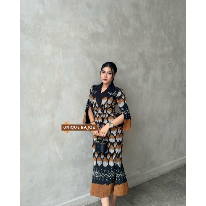 GOLD FEMINIM SET ATAS DAN ROK TENUN COUPLE KEMEJA TENUN PREMIUM