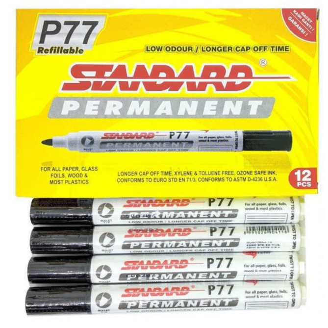 

Standard P77 permanen marker / spidol hitam, biru, merah (12 pcs)