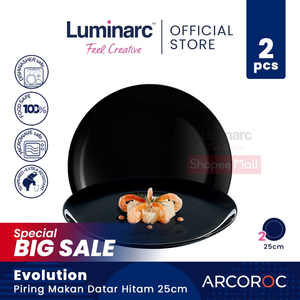 ARCOROC Piring Makan Datar Hitam Evolution 25cm - 2pcs