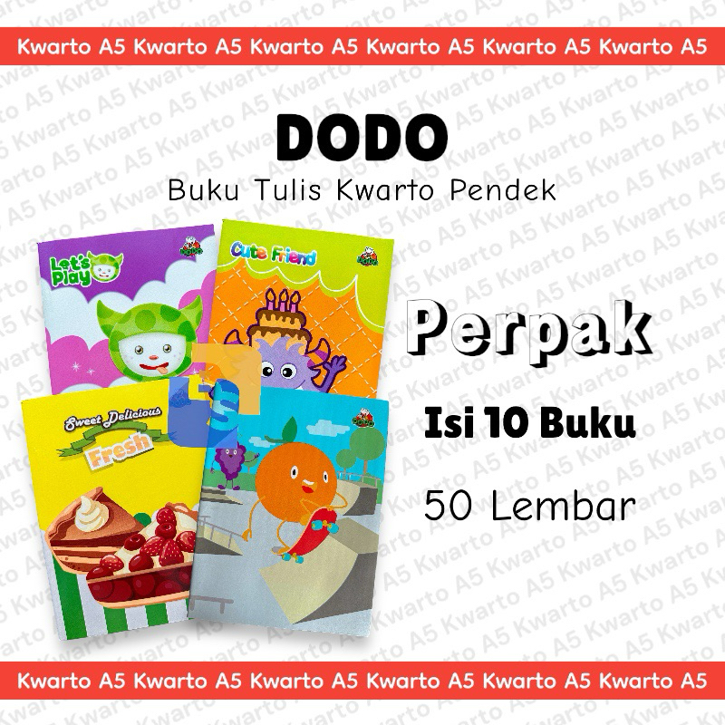 

10 buku - Buku Tulis DODO 50 Lembar Kwarto Pendek A5