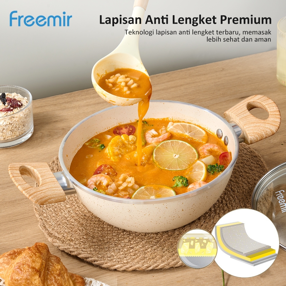 WAJAN PANCI DEEP FRYER freemir Deep Wood Series Wajan Penggorengan Anti Lengket dengan Tutup Kaca da