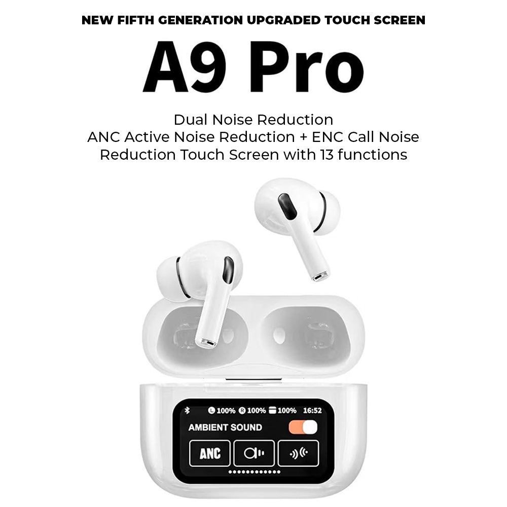 BENCO Headset Touchscreen A9 PRO ANC/ENC TWS Bluetooth V5.4 Smart Screen Active Noise Reduction