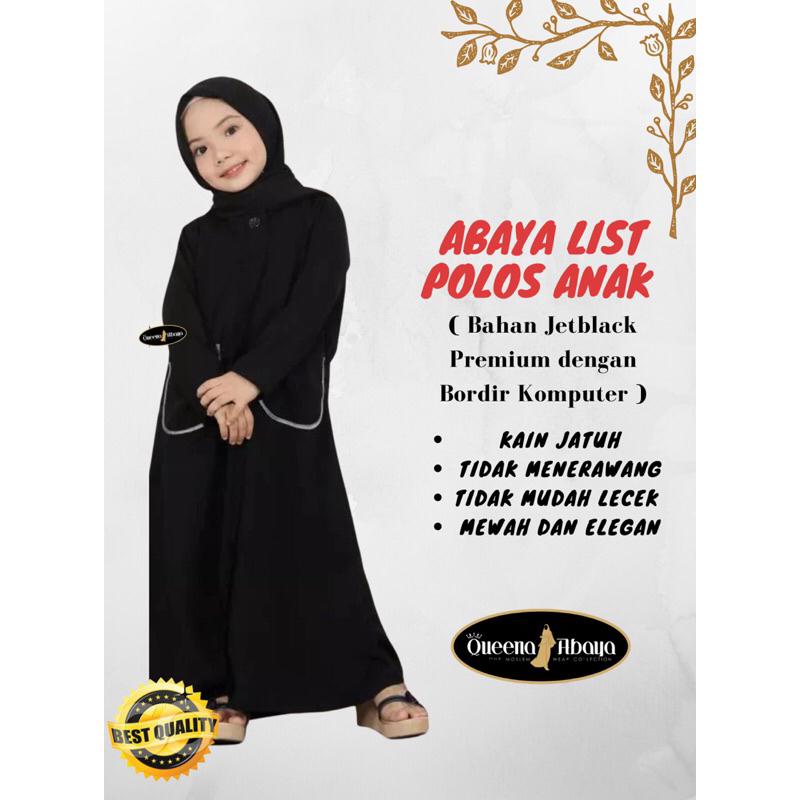 Gamis Anak Abaya Dress Kids Hitam Bahan Jetblack Bordir Bestseller Gamis Anak Perempuan TK SD Abaya 