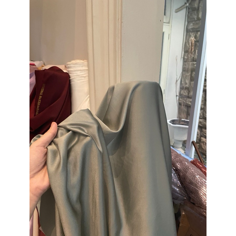 Bahan Kain satin Maxmaraa Silk Original Warna Ash Sage Green