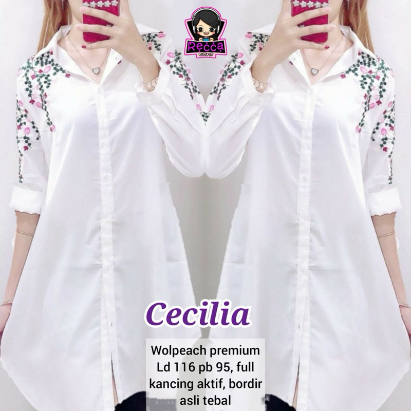 Cecilia tunik bahan wollfis import bordir original by recca/menarik/Tunik putih bahan wolfis /tunik 