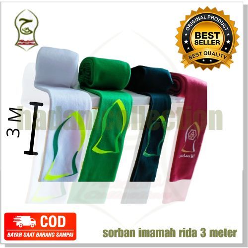 Imamah Rida LOGO PUTIH POLOS  2 mtr/Imamah LOGO PUTIH 2 mtr / Sorban Imamah LOGO PUTIH 2 mtr MURAH