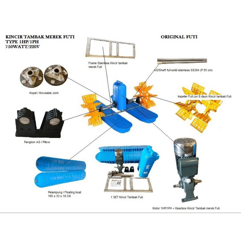 Kincir tambak original FUTI type 1hp/1phase750w 220v