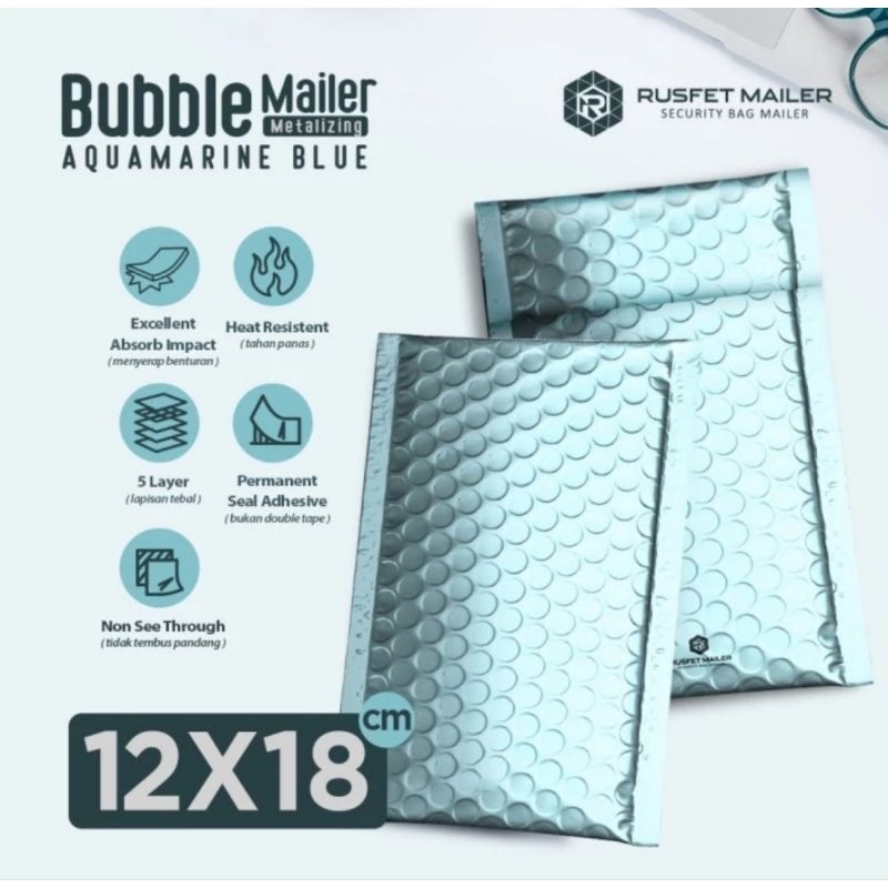 

Amplop Plastik Bubble Mailer Envelope Bubble Mailer Metalizing Aquamarine Blue 12X18 12X22