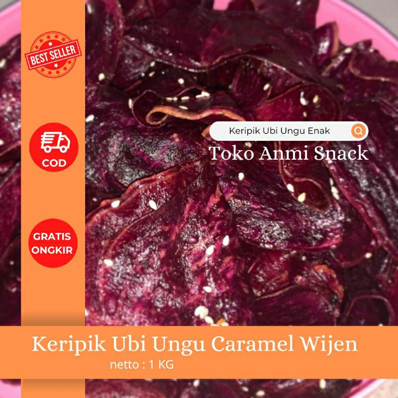 

Cemilan Snack Keripik Ubi Ungu Caramel Wijen Enak Murah 1 KG