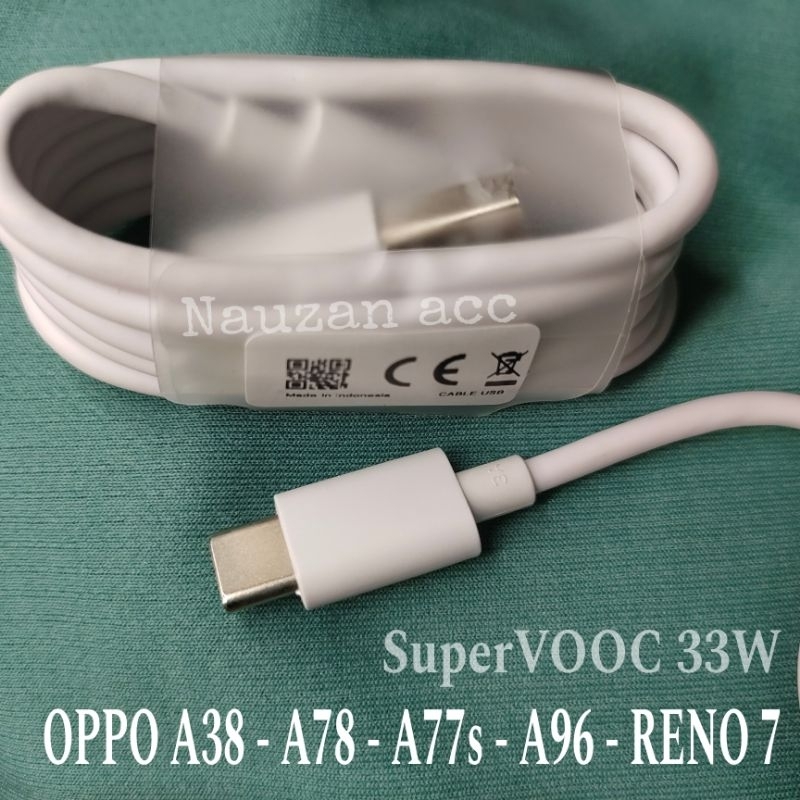 Kabel Data Oppo Type C Supervooc 33W Ori Bawaan HP A77s, A96, A18, A52, A55 Fastcharging Asli