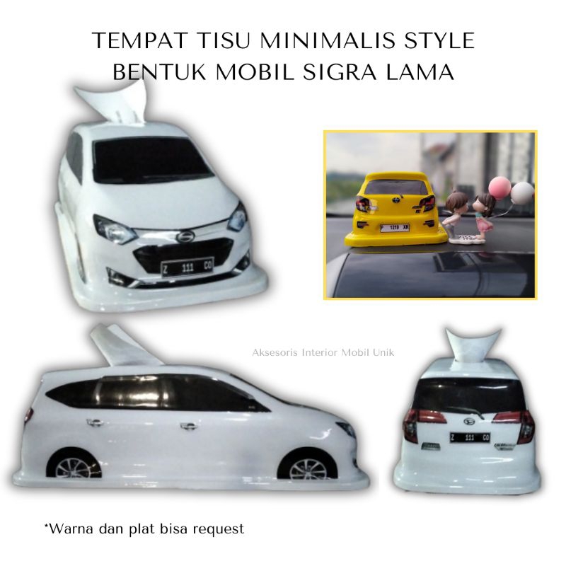 (Sigra) Kotak Tissue Minimalis Bentuk Mobil/Tempat Tisu Aesthetic Style (Plat dan Warna Bisa Custom)