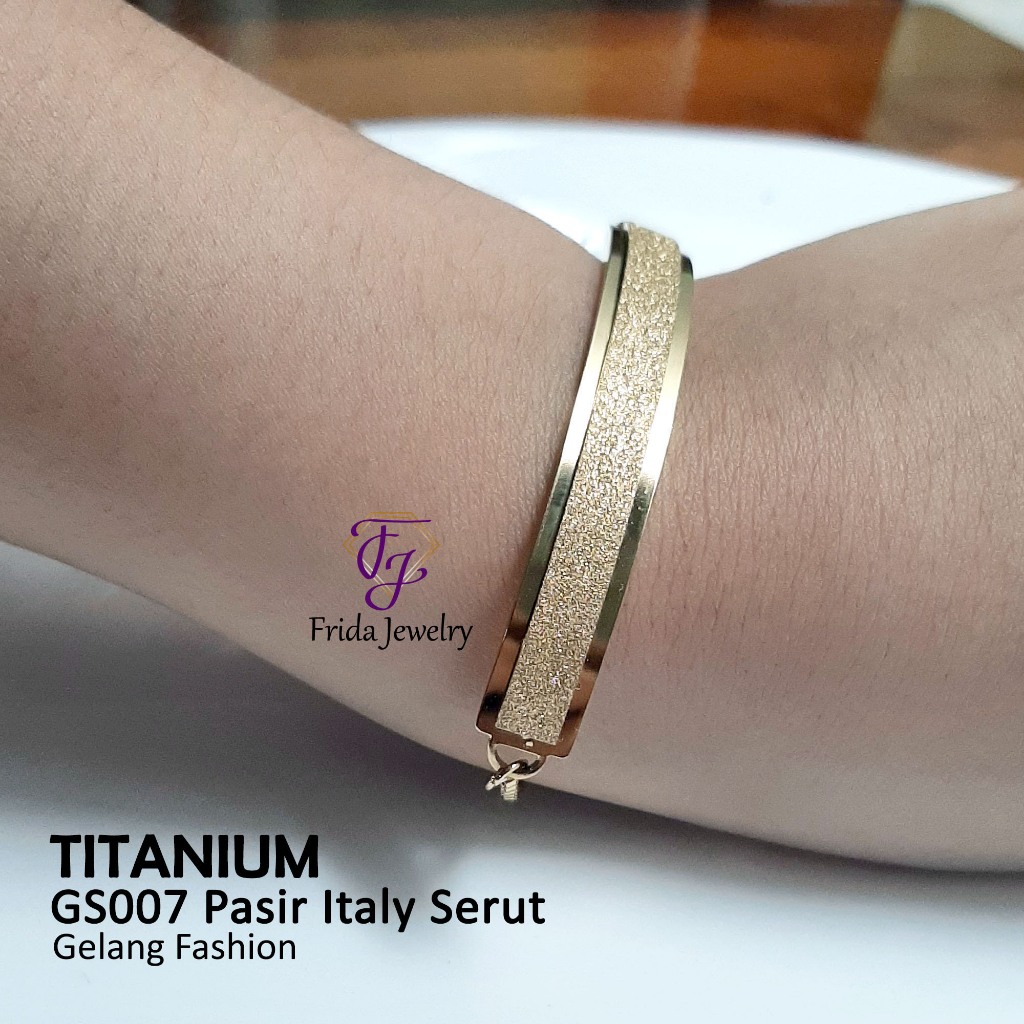 Gelang Wanita Ori Titanium Model Serut Pasir Italy Perhiasan Fashion Import Awet Anti Luntur gs007