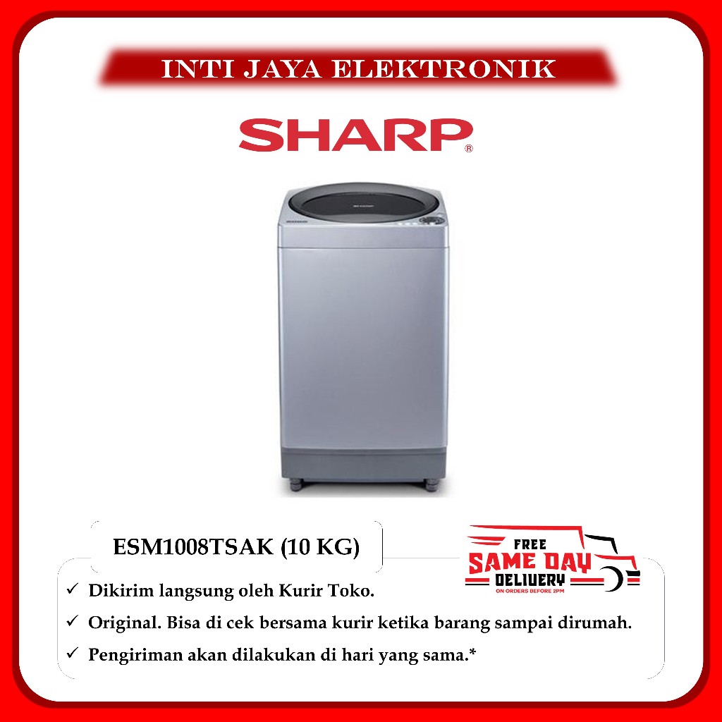 Sharp ESM1008TSAK Mesin Cuci Top Loading 10 KG Dark Grey Metallic