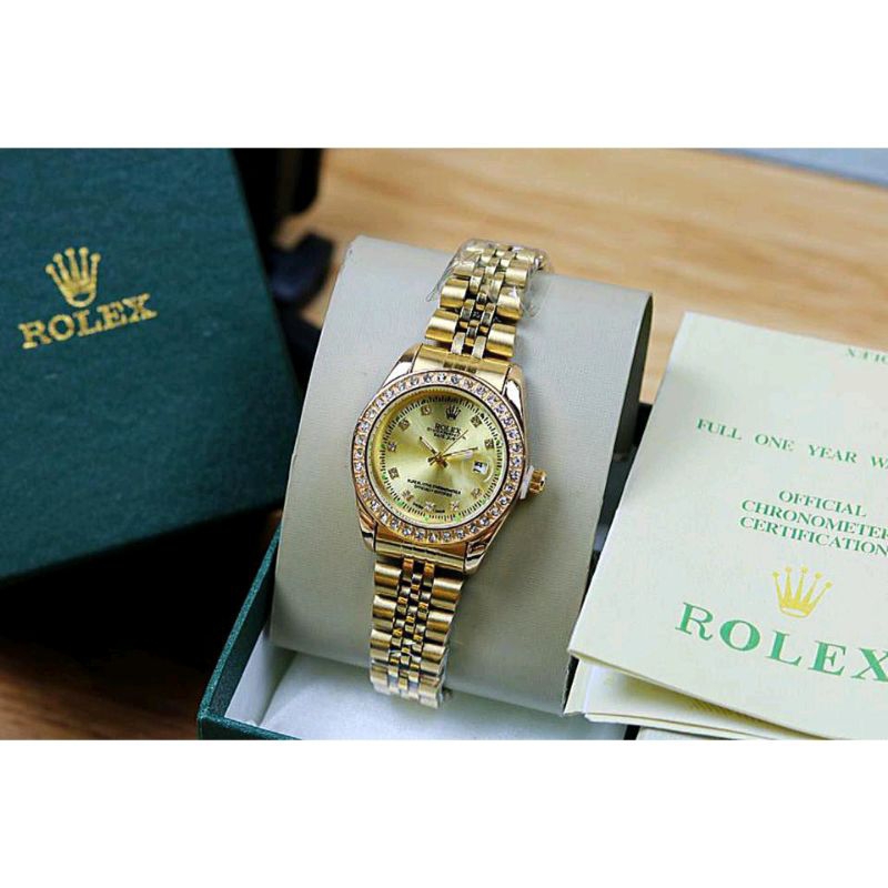 Jam Tangan Wanita Rolex Anti Air Rantai Motif Mata R25612 Tanggal Aktif Free Box Original Dan Batera