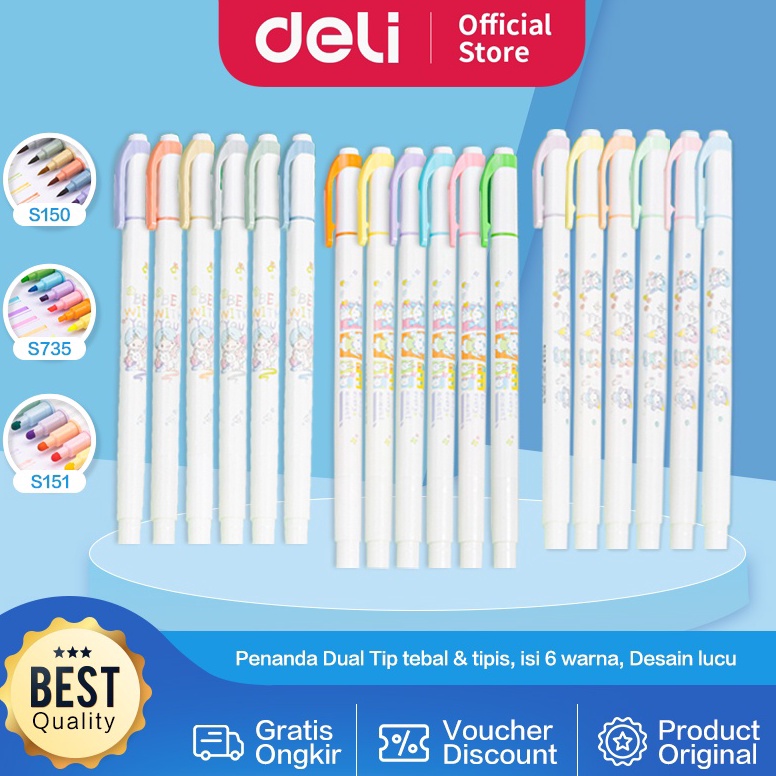 

ART O6M3 Deli Highlighter Penanda Dual Tip Berisi 6 pcs Design Lucu S15