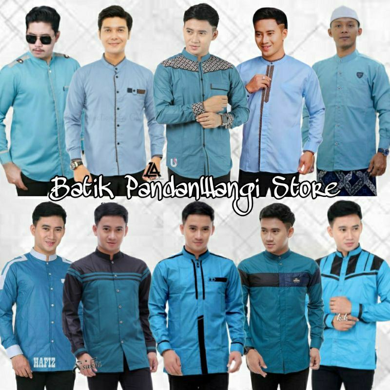 Baju Koko Pria Dewasa Lengan Panjang Warna Biru Muda Denim Tosca Atasan Kemeja Muslim Remaja Kekinia