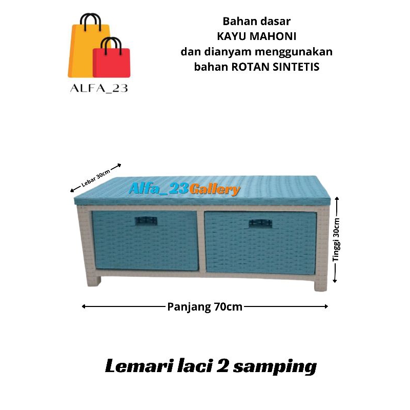 (Ready stok) Meja TV Rotan sintetis lemari laci rotan sintetis laci 2 samping
