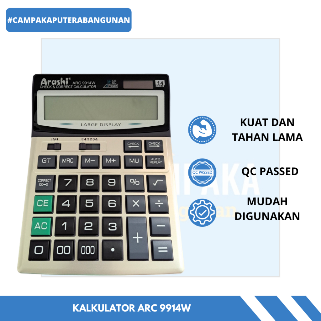 

Arashi ARC 9914W Kalkulator / Calculator Check & Correct 14 Digit solar Panel