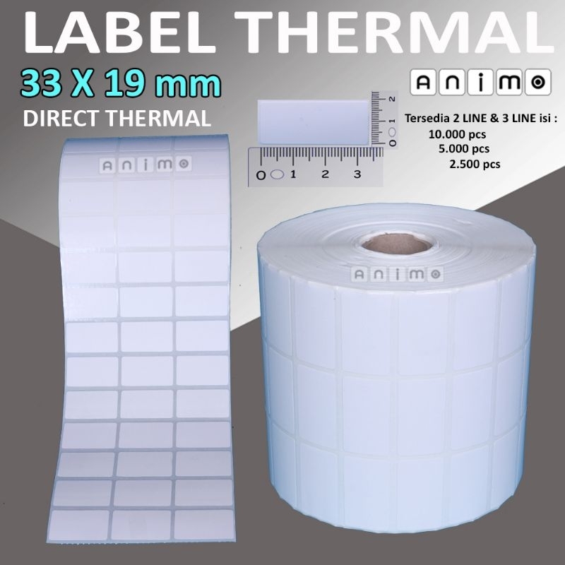 

LABEL THERMAL 33 X 19- Label Barcode Direct Thermal 33X19 mm - Stiker Thermal 33 x 19 - 2 Line - 3 lINE isi 10.000 pcs