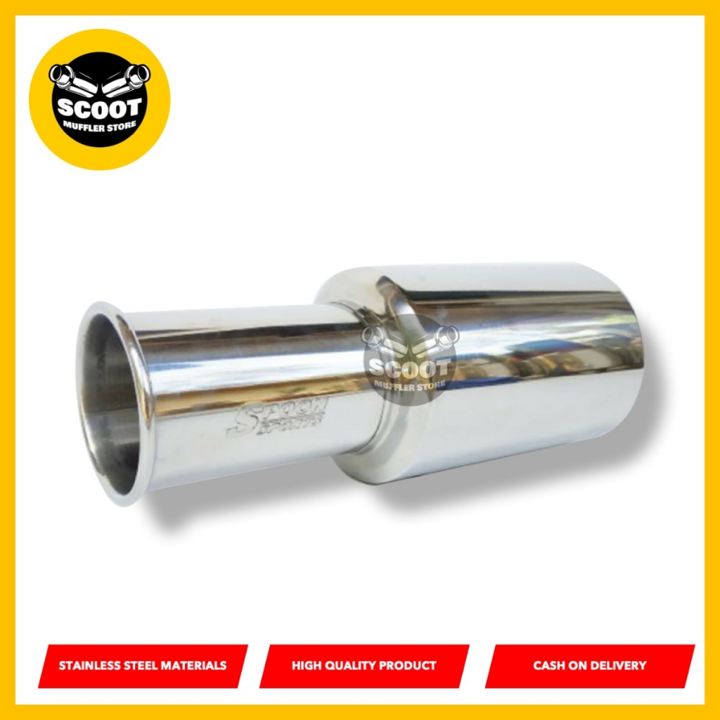 Knalpot Mobil Racing Spoon Sport Chrome dan Burntip Suara Bass Adem Universal Muffler