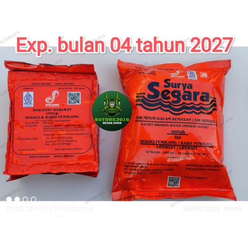 

paket makanan minuman darurat MRE ransum tni biscuit & drinking water emergency survival kit loo