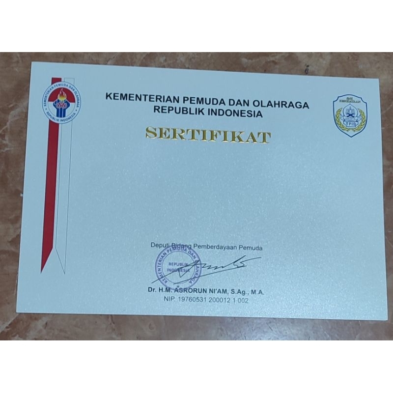 

sertif ikat foil/embos 1 warna+cetak color