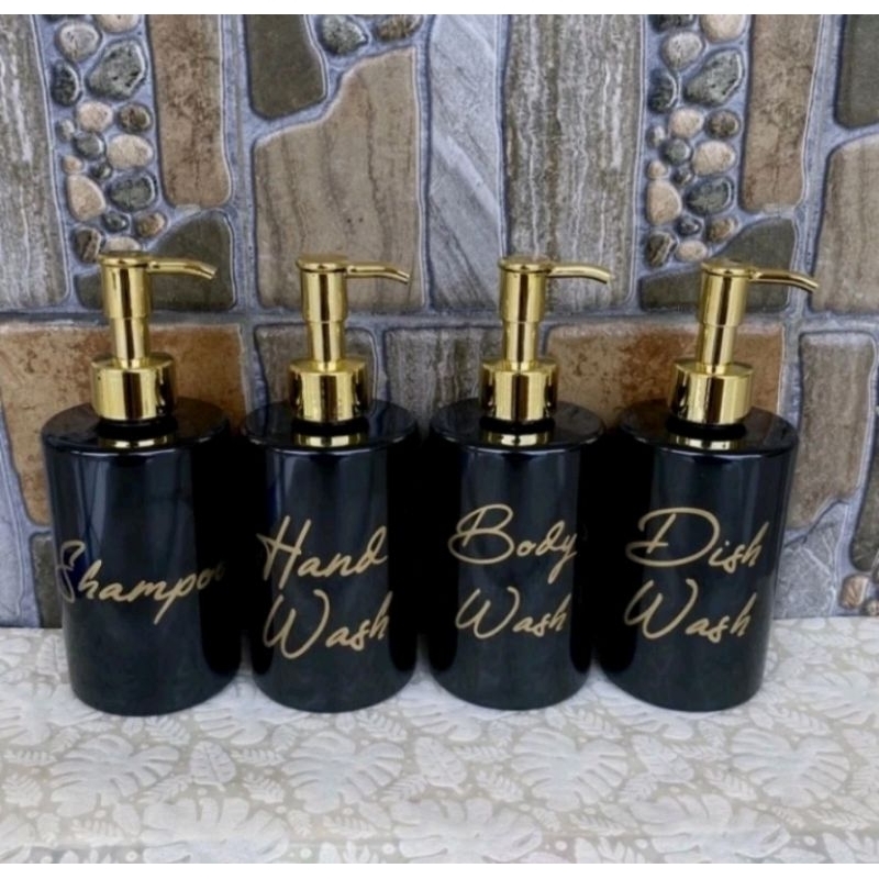 BOTOL REFILL 250ML HITAM GLOSY PENDEK PUMP GOLD LUXURY CLIP OIL REFILL FREE CUTTING STIKER