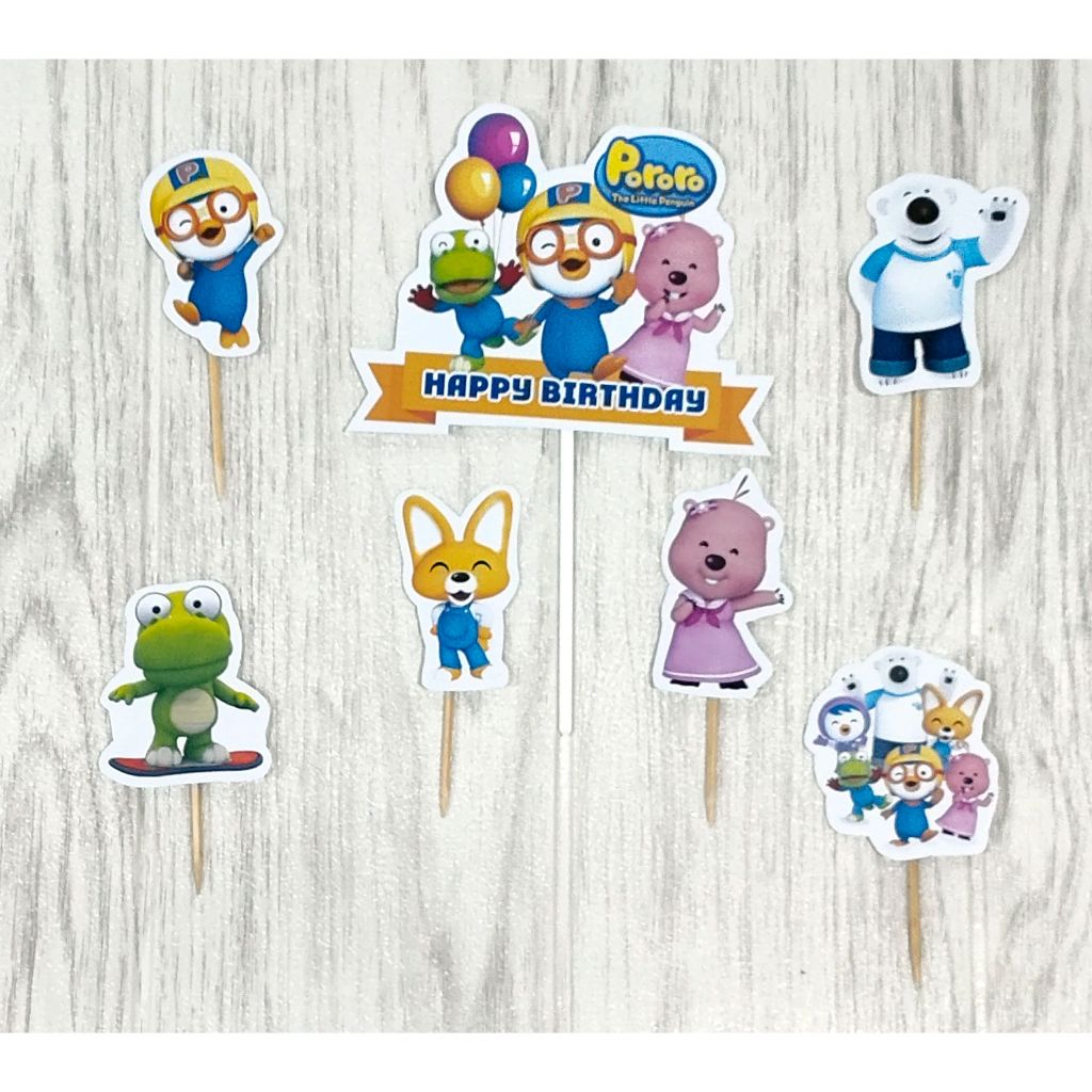 dekorasi kue ulang tahun cake topper hiasan kue ulang tahun tema Pororo