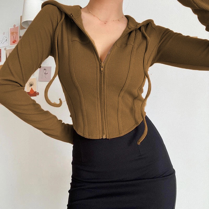 TERBARU LONG SLEEVE REINA HOODIE CROP TOP ZIPPER / JAKET ZIPPER