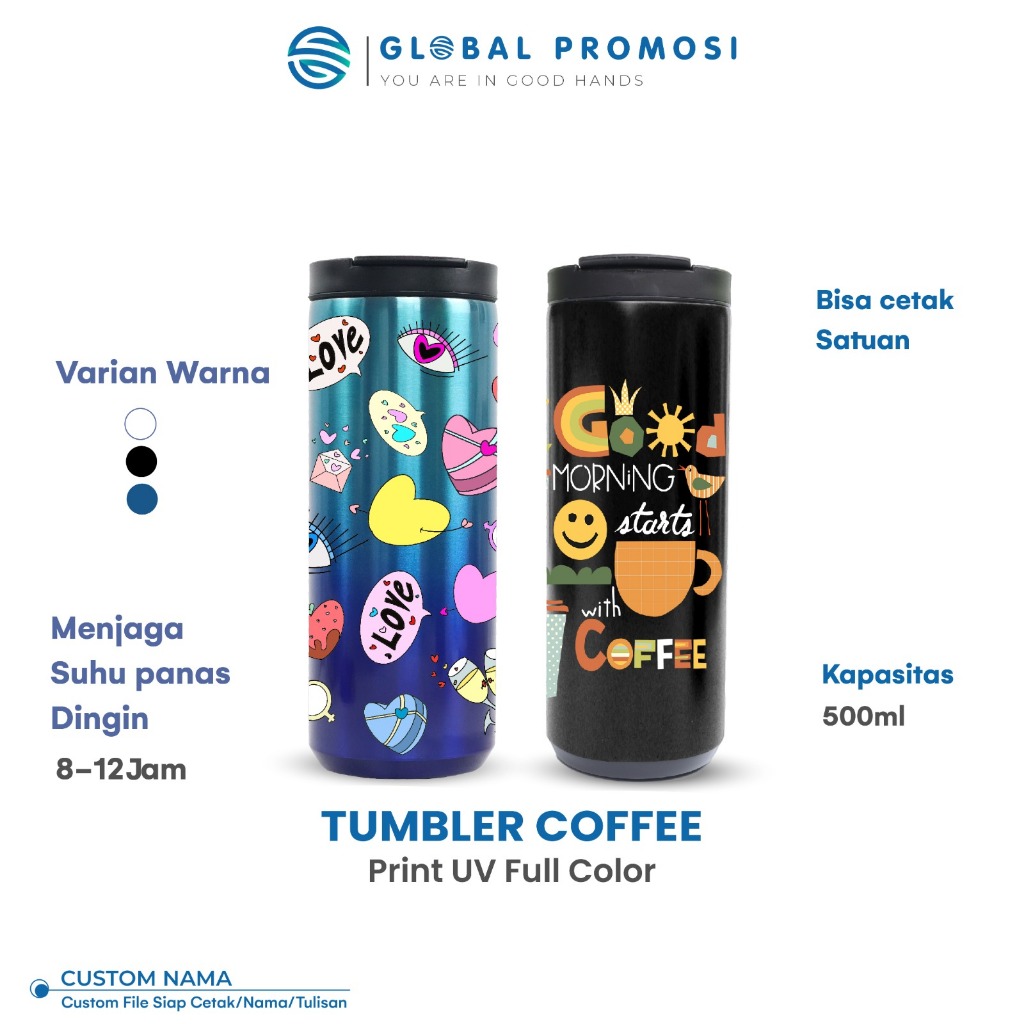 Coffee Tumbler 500ml  Custom Print UV Cetak Botol Termos Kopi Full Color