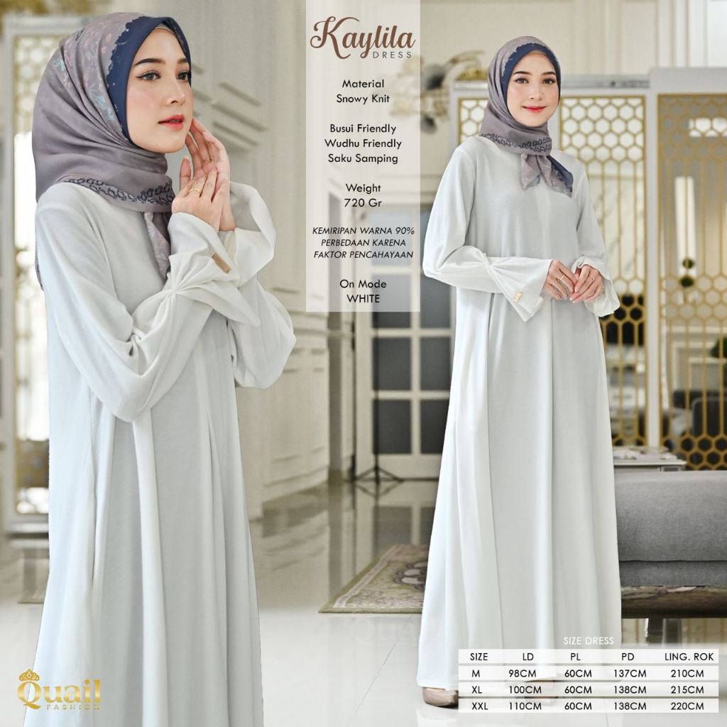 Quail Hijab - Kaylila Dress Knit Premium | Gamis Cantik size JUMBO | Abaya Umroh Putih-7