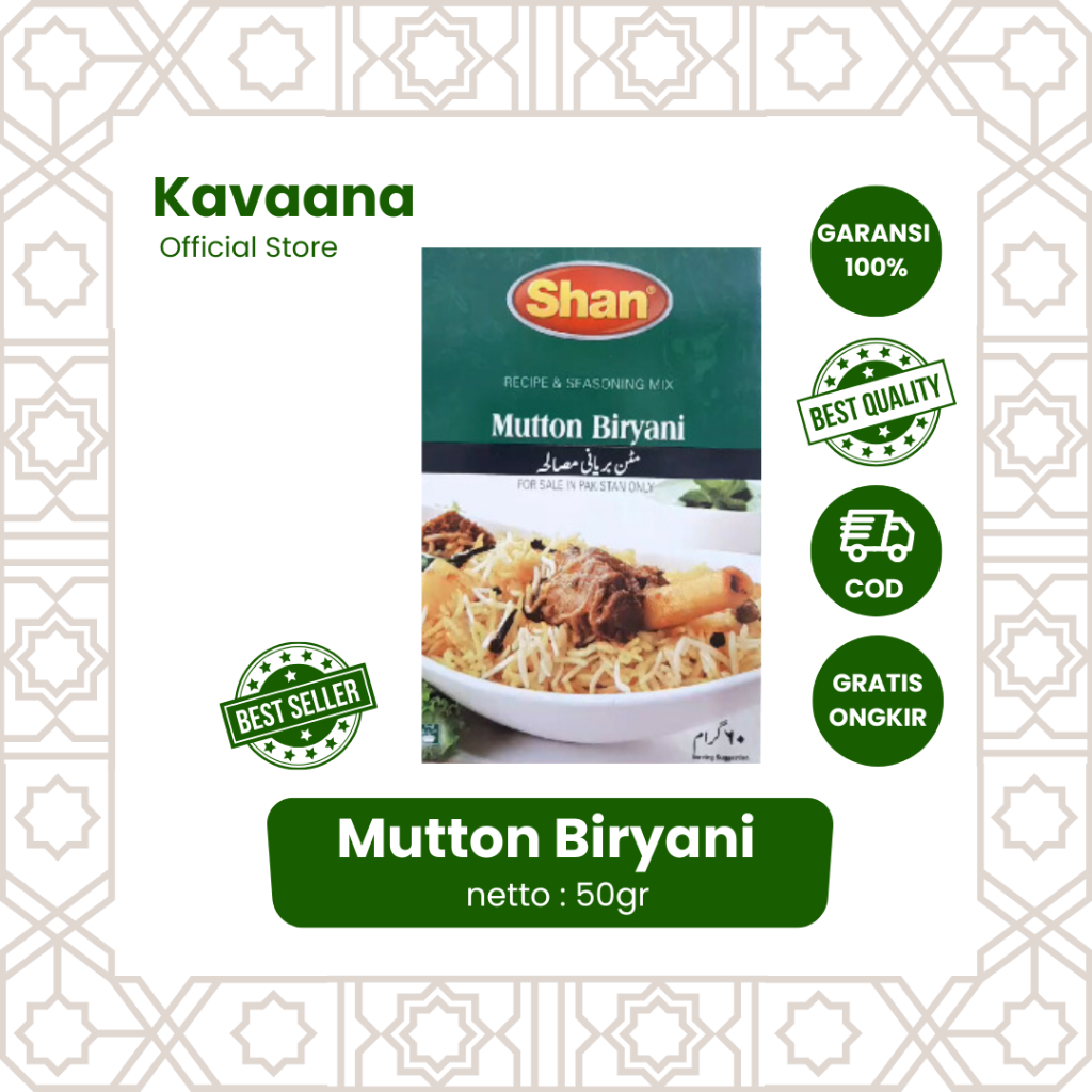 

Shan Mutton Biryani / Bumbu Mutton Biryani Shan/ Bumbu Shan Mutton Biryani / Bumbu Mutton Biryani / Bumbu Bumbu Siap Saji / Bumbu Siap Pakai / Bumbu Siap Masak / Bumbu Siap Makan / Bumbu Briyani Arab / Bumbu Briyani India/ Bumbu Briyani Khas Malaysia Asli