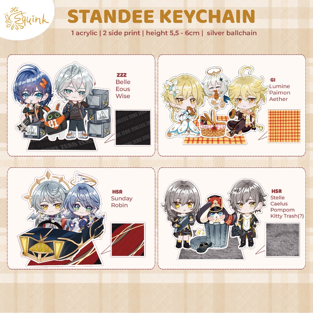 Standee Keychain Honkai Star Rail Genshin Impact Zenless Zone Zero Lumine Aether Sunday Robin Stelle