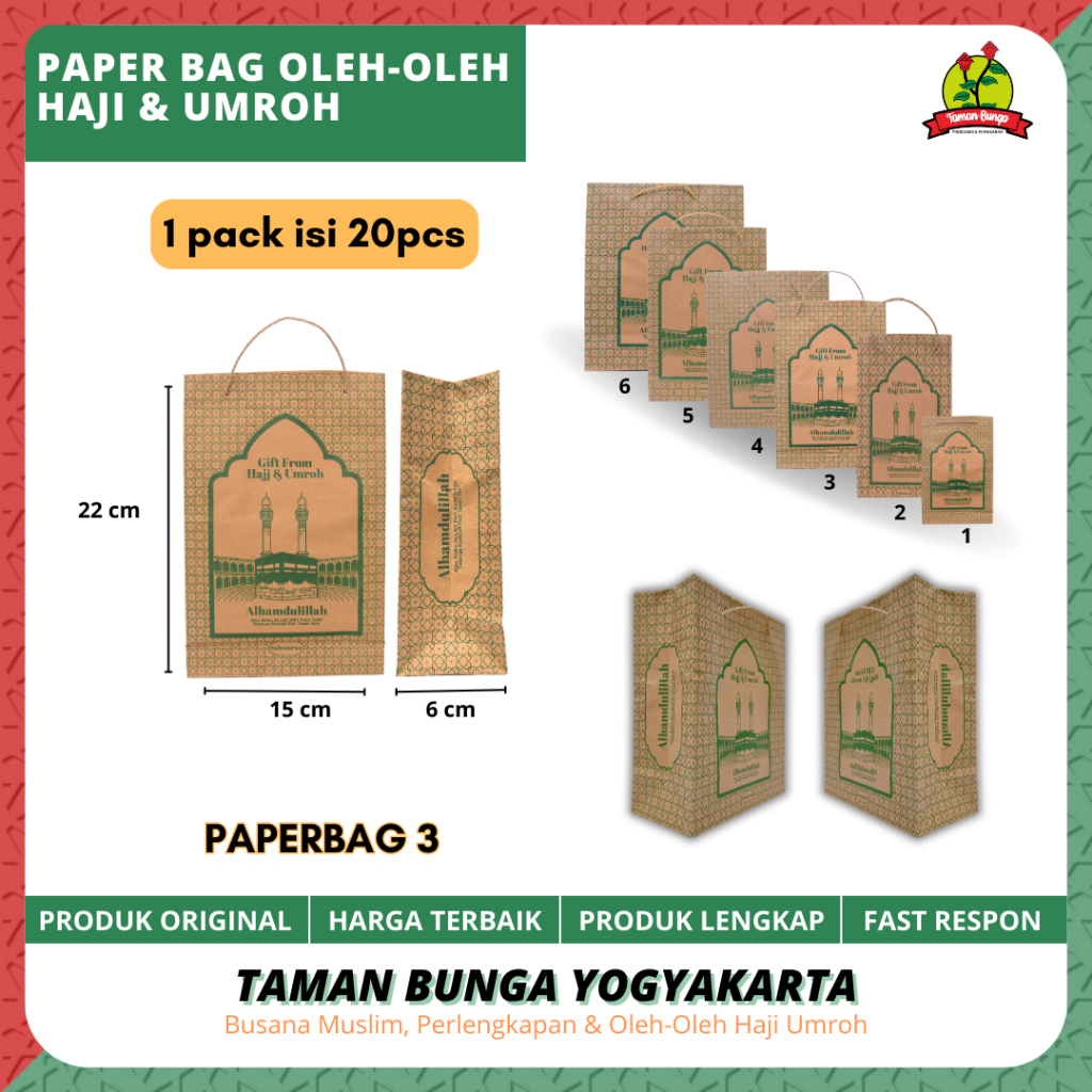 

PAPERBAG OLEH OLEH HAJI UMROH/ TAS SOUVENIR 1 PACK ISI 20PCS/ (3) 15cm X 22cm