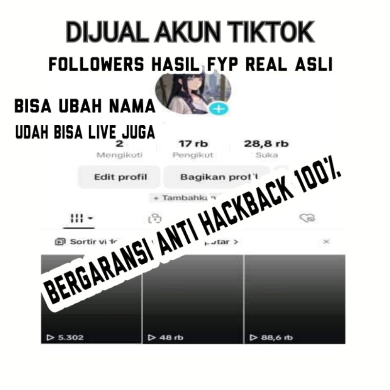 JUAL AKUN TIKTOK 1K-100K FOLLOWERS HASIL FYP INDO AMAN NO BIND