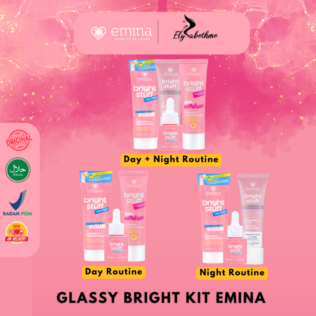 ✿ELYSABETHME✿ EMINA GLASSY BRIGHT KIT EMINA BRIGHT STUFF (Face Wash, Moisturizing Cream, Night Cream