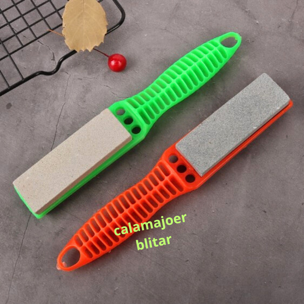 BATU PENGASAH PISAU 2 SISI || Gagang Panjang / Alat Pengasah Penajam Peruncing Gunting Golok Arit Pa