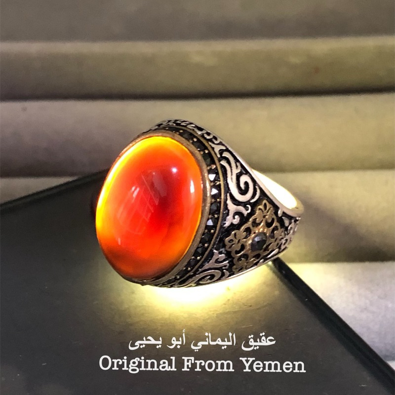 Code AKH34 Akik Yaman Original Asli Hitam Kabdi Habasyi Ring Perak