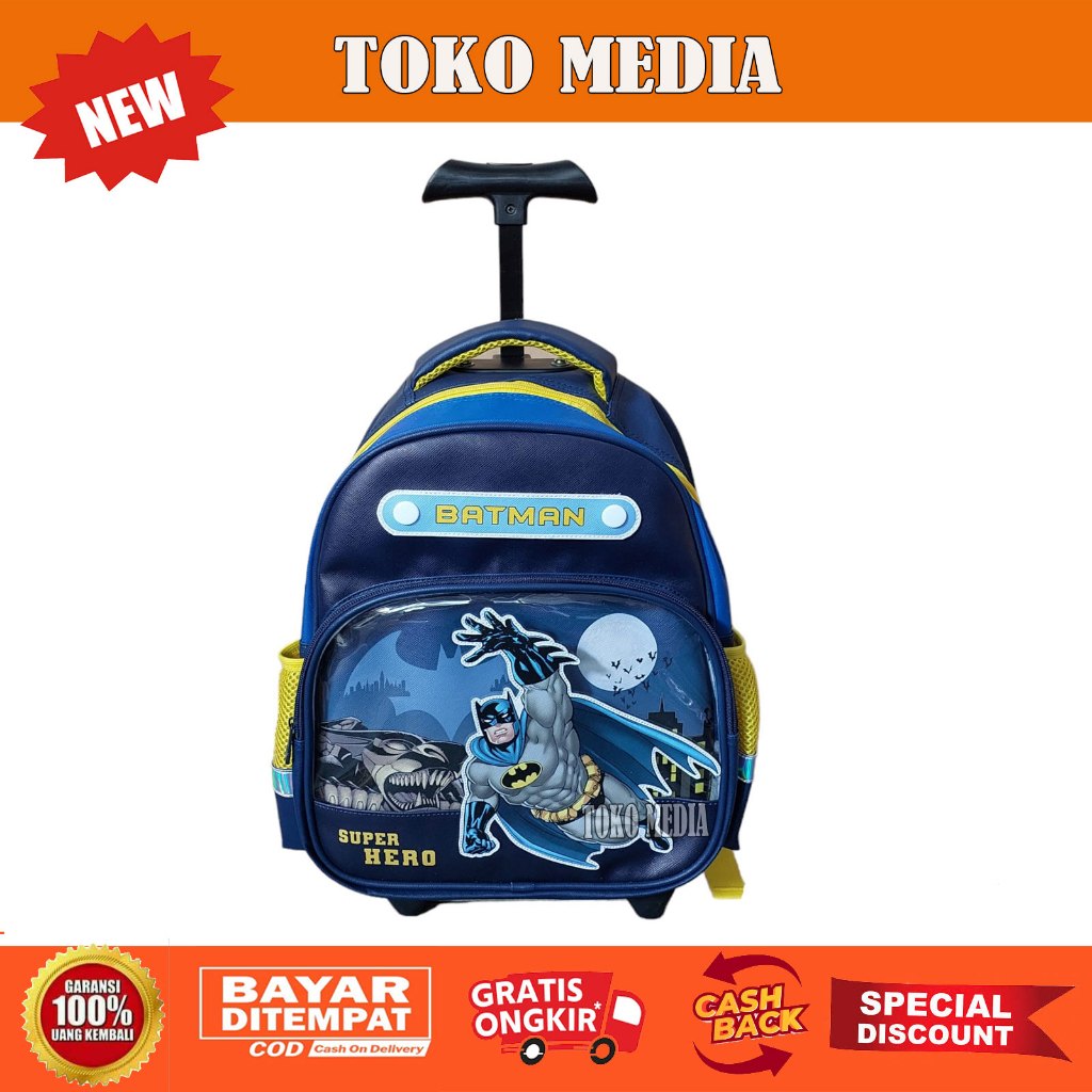 Tas Troli / Trolley Dorongan Sekolah Anak Batman ukuran TK karakter TM7806